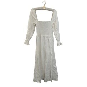 Reformation Gitane Linen Midi Dress Size S White Smocked Puff Sleeve Cottage